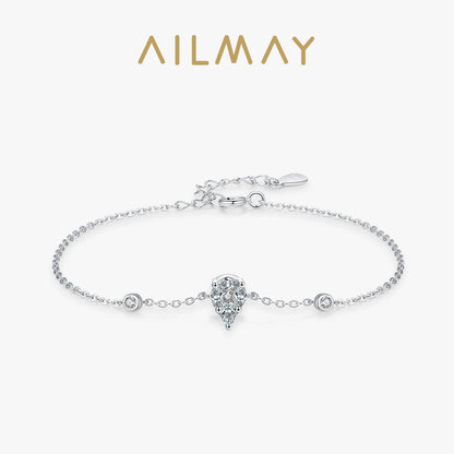 Ailmay Real 925 Sterling Silver Luxury Water Drop Clear CZ Link Chain Platinum Plated Bracelet For Women Fashion Wedding Jewelry