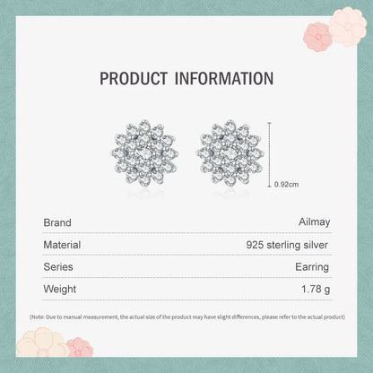 Ailmay Top Quality Real 925 Sterling Silver Full CZ Snowflake Stud Earrings For Women Luxury Wedding Engagement Jewelry Gift