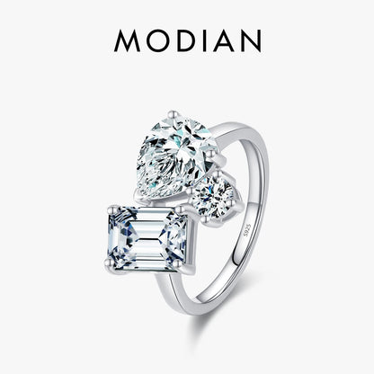 MODIAN Real 925 Sterling Silver Luxury Geometric Dazzling Emerald Cut Zirconia Ring For Women Classic Wedding Fine Jewelry Gifts