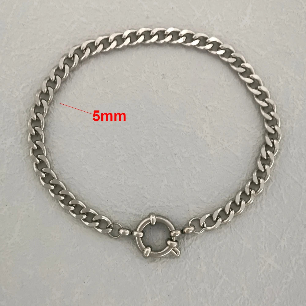 QMHJE Anchor Clasp Bracelet Women Men Stainless Steel Twist Rope Chain Sailor Wheel Geometric Link Basic DIY Gold Silver Color