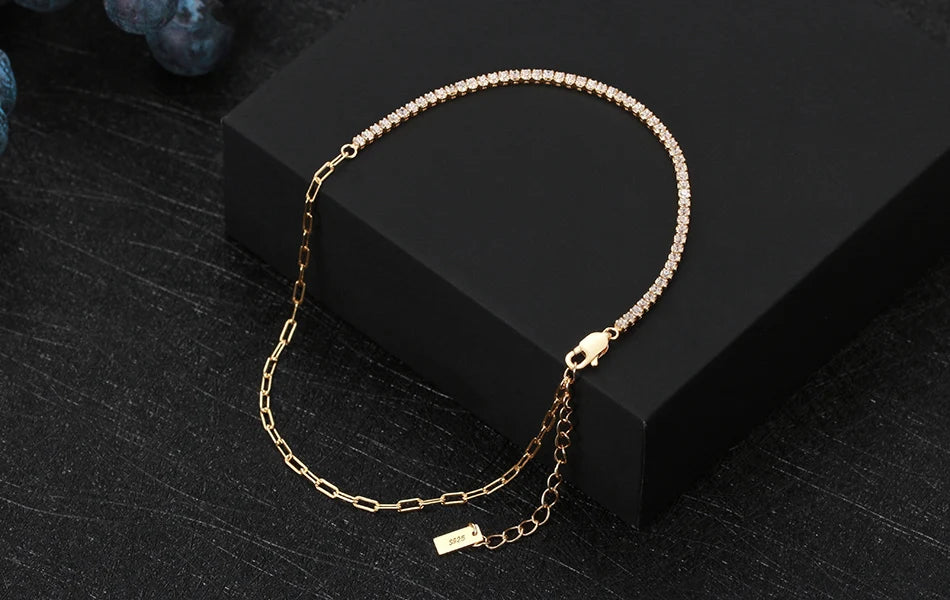 ORSA JEWELS 925 Sterling Silver Tennis Chain Anklet Clear AAAA Zirconia Half Chain Half Tennis for Women Birthday Gift SA21