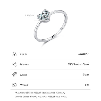 MODIAN 925 Sterling Silver Minimalism Romantic Hearts Zirconia Ring Classic Basic Style Wedding Rings For Women Fine Jewelry