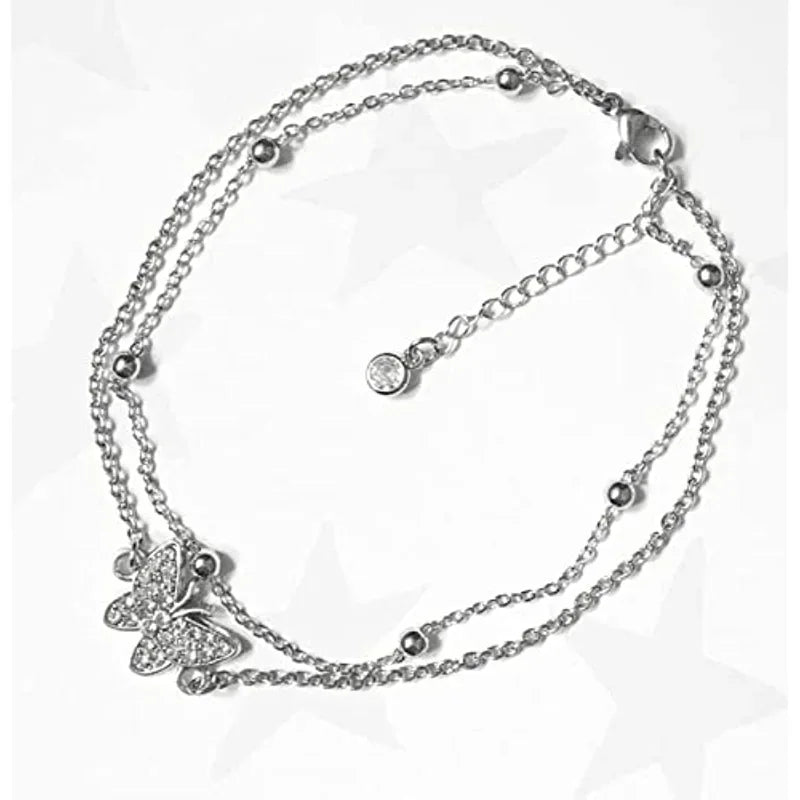 Zircon Crystal Butterfly Ankle Bracelets for Women Multilayer Anklet Women's Anklet Shaped Initial Anklet Jewelry Gifts for Her