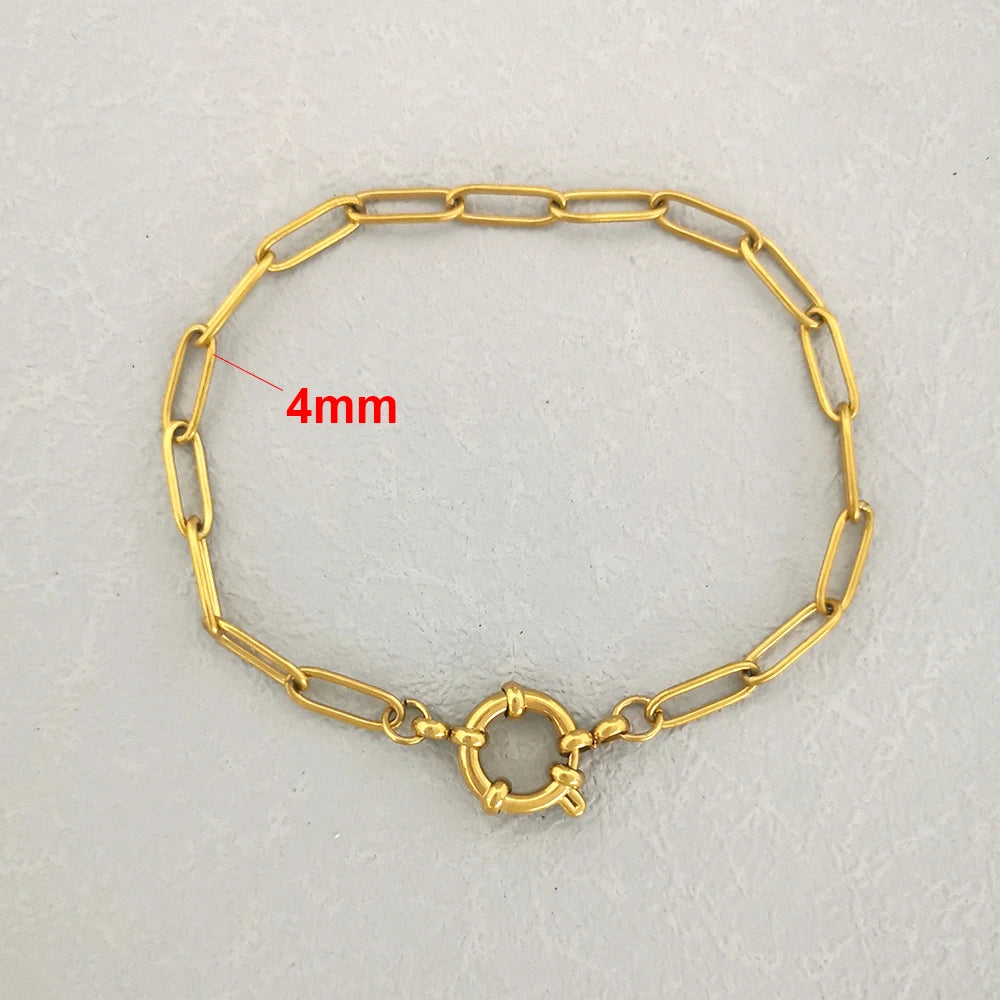 QMHJE Anchor Clasp Bracelet Women Men Stainless Steel Twist Rope Chain Sailor Wheel Geometric Link Basic DIY Gold Silver Color