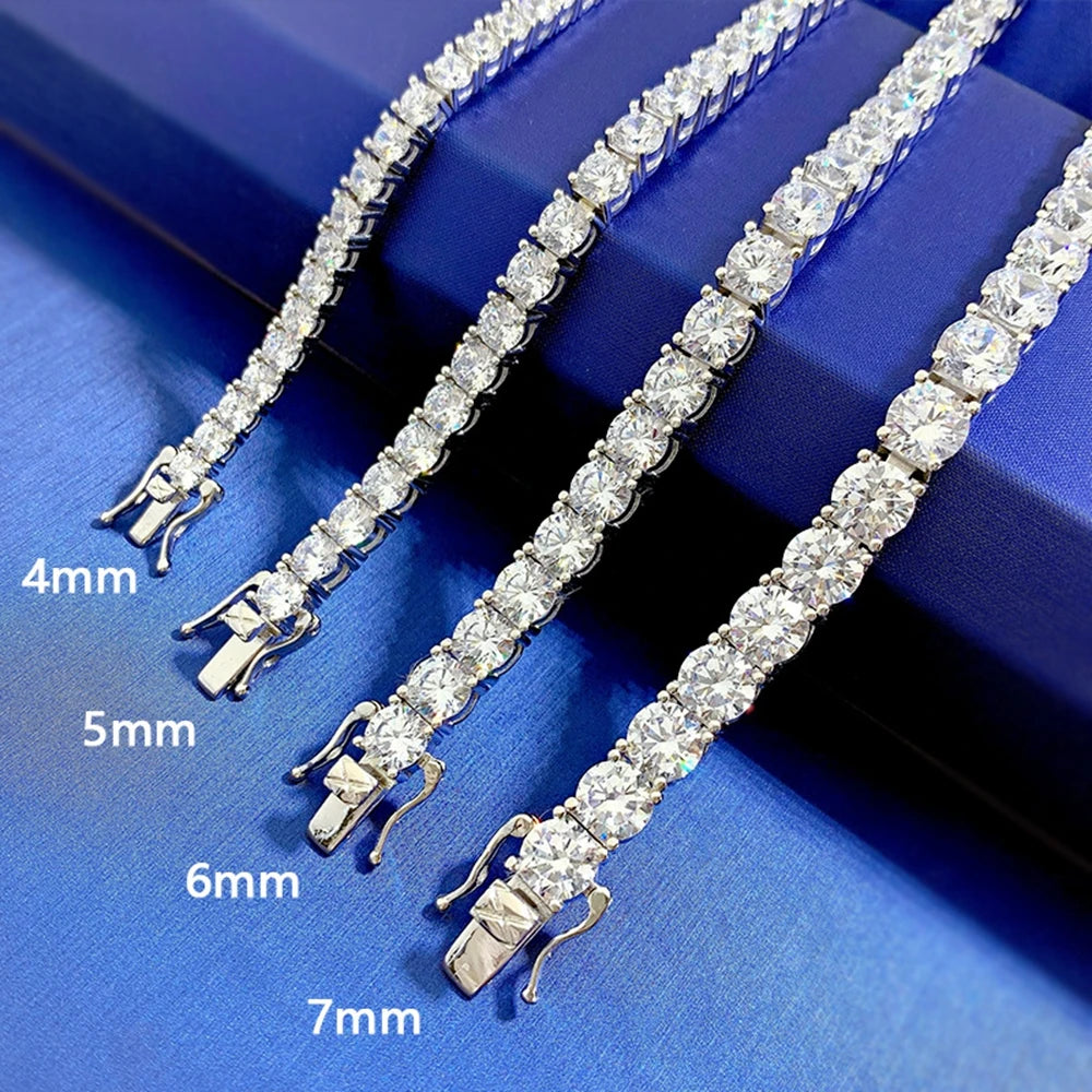 Vinregem 18K White Gold Plated 7 MM Lab Sapphire Tennis Chain Bracelet For Women Men 925 Sterling Silver Fine Jewelry Wholesale