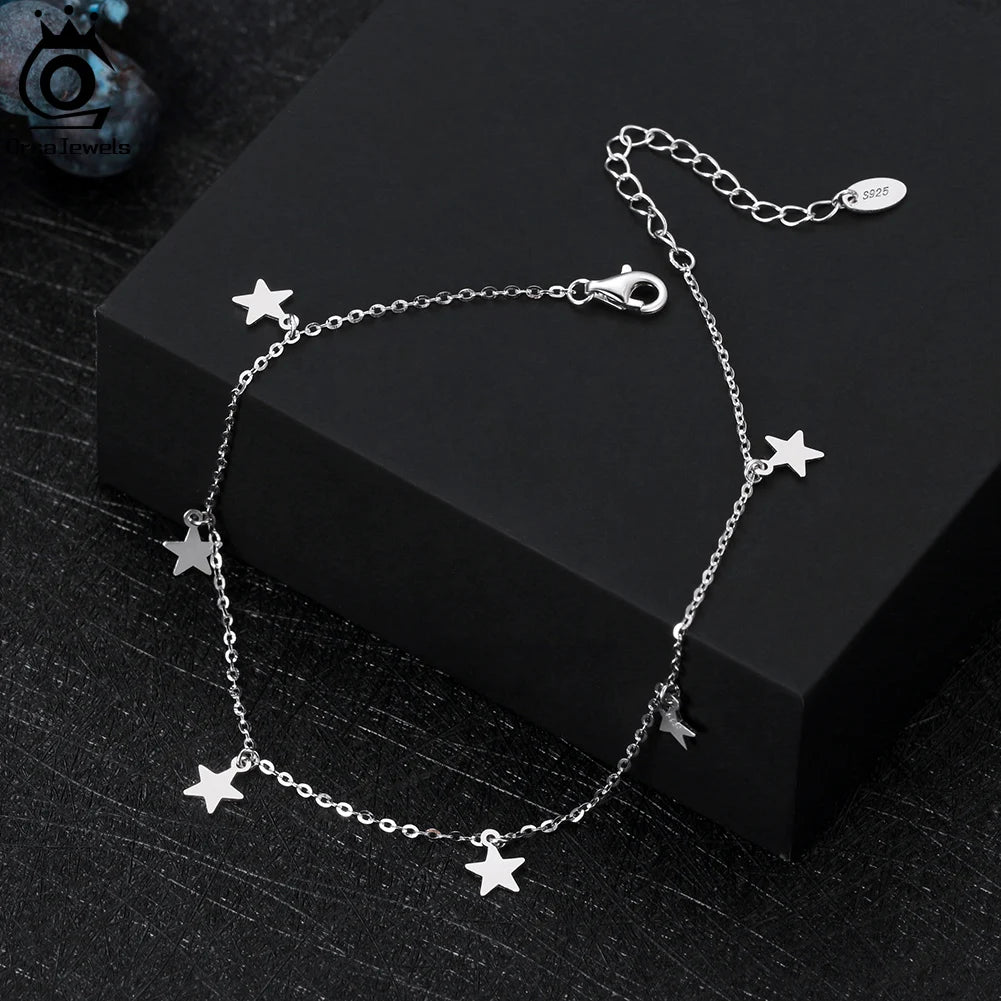 ORSA JEWELS 925 Sterling Silver Star Anklets for Women Girls Summer Boho Beach Anklets Adjustable Foot Chains Jewelry SA27