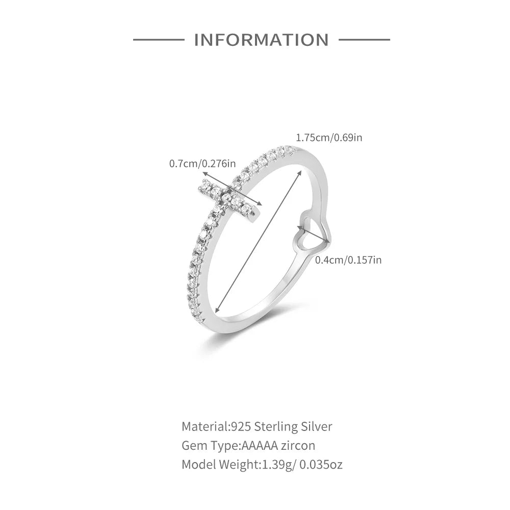 ROXI 925 Sterling Silver Cross/Heart/Infinite Crystal Rings For Women Men Adjustable Party Wedding Engagement Jewelry Gift