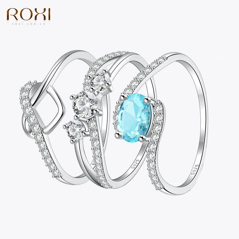 ROXI 925 Sterling Silver 18K Silver Plate Heart Finger Rings For Women Girls Wedding Party Fine Jewelry bague femme Size 6/7/8