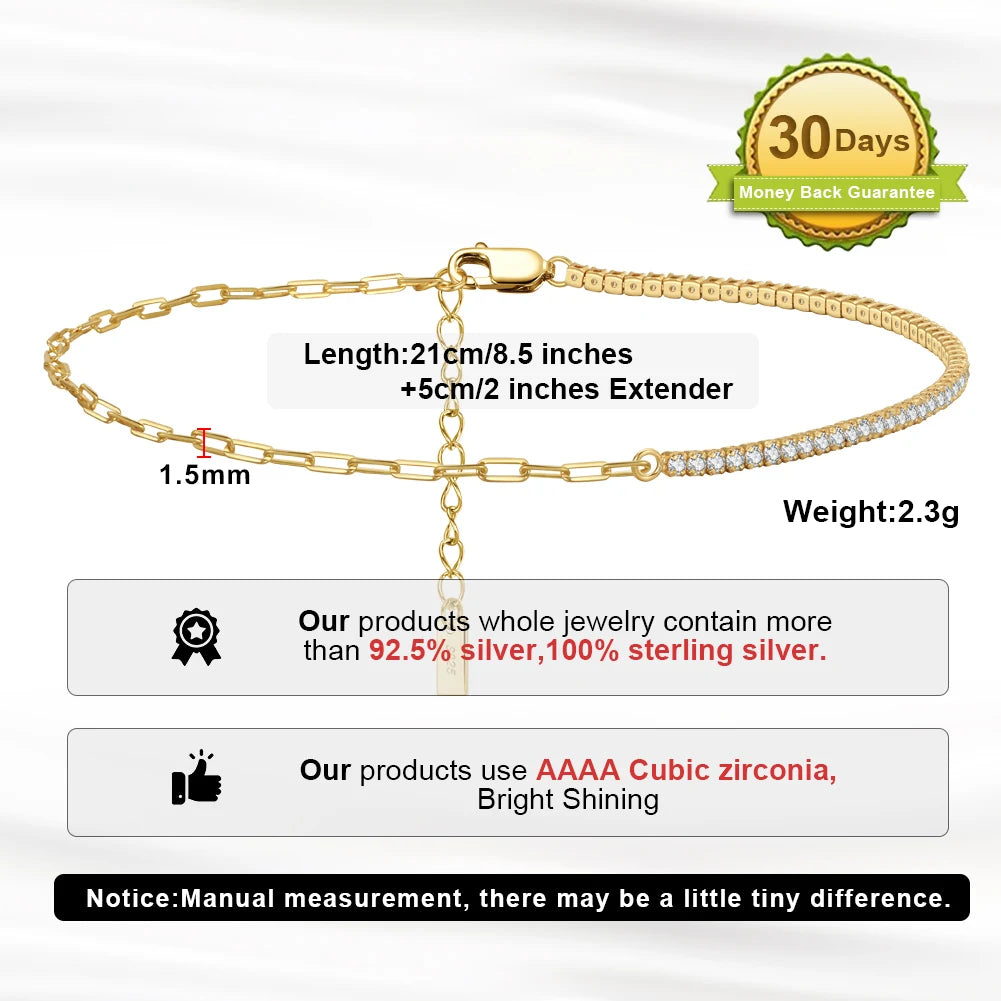 ORSA JEWELS 925 Sterling Silver Tennis Chain Anklet Clear AAAA Zirconia Half Chain Half Tennis for Women Birthday Gift SA21