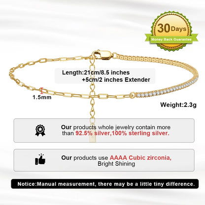 ORSA JEWELS 925 Sterling Silver Tennis Chain Anklet Clear AAAA Zirconia Half Chain Half Tennis for Women Birthday Gift SA21