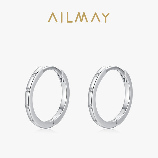 Ailmay Genuine 925 Sterling Silver Popular Round Earrings For Women Simple Design Dazzling Clear CZ Fine Hypoallergenic Jewelry