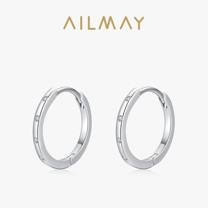 Ailmay Genuine 925 Sterling Silver Popular Round Earrings For Women Simple Design Dazzling Clear CZ Fine Hypoallergenic Jewelry