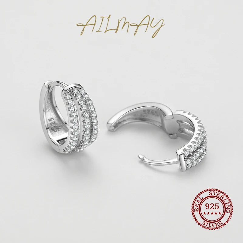 Ailmay New Arrival Luxury Dazzling CZ Ear Buckles Real 925 Sterling Silver Luxury Charm Hoop Earrings For Women Wedding Jewelry