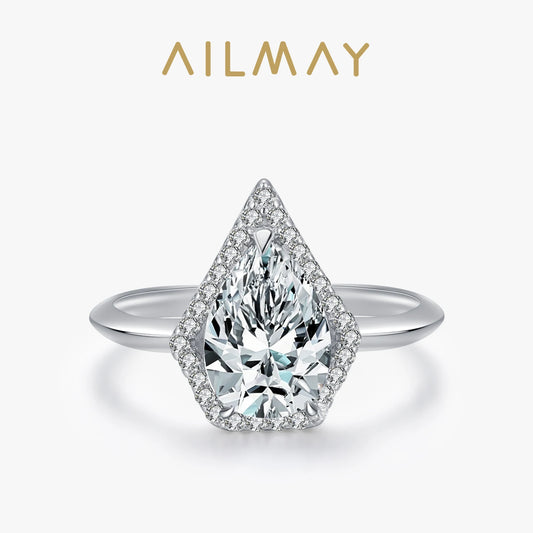 Ailmay Genuine 925 Sterling Silver Water Drop Shape Sparkling AAAAA CZ Rings For Fashion Women Wedding Statement Jewelry Gift