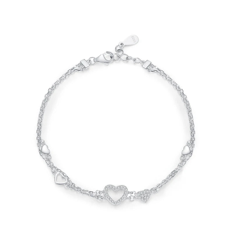 Ailmay 925 Sterling Silver Romantic Heart Bracelet Original Design Dazzling Clear CZ Bracelet For Women Silver Fine Jewelry