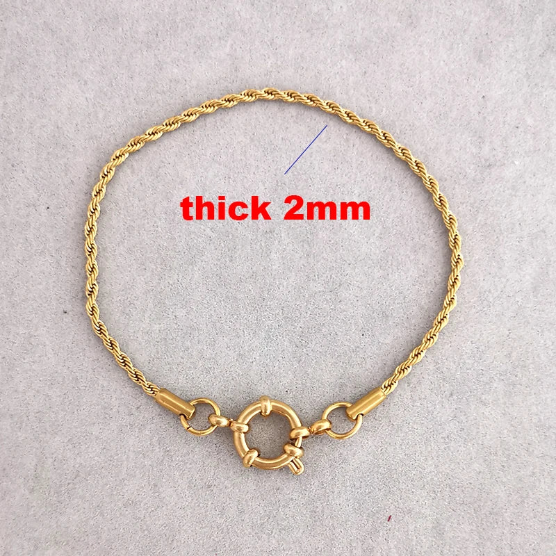 QMHJE Anchor Clasp Bracelet Women Men Stainless Steel Twist Rope Chain Sailor Wheel Geometric Link Basic DIY Gold Silver Color