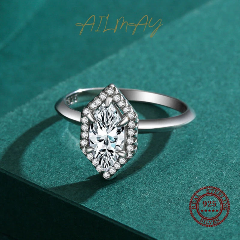 Ailmay New Sale Fashion Hexagon Clear CZ Ring Solid 925 Sterling Silver Luxury Engagement Wedding Fine Rings Jewelry For Women