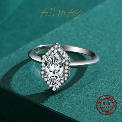 Ailmay New Sale Fashion Hexagon Clear CZ Ring Solid 925 Sterling Silver Luxury Engagement Wedding Fine Rings Jewelry For Women