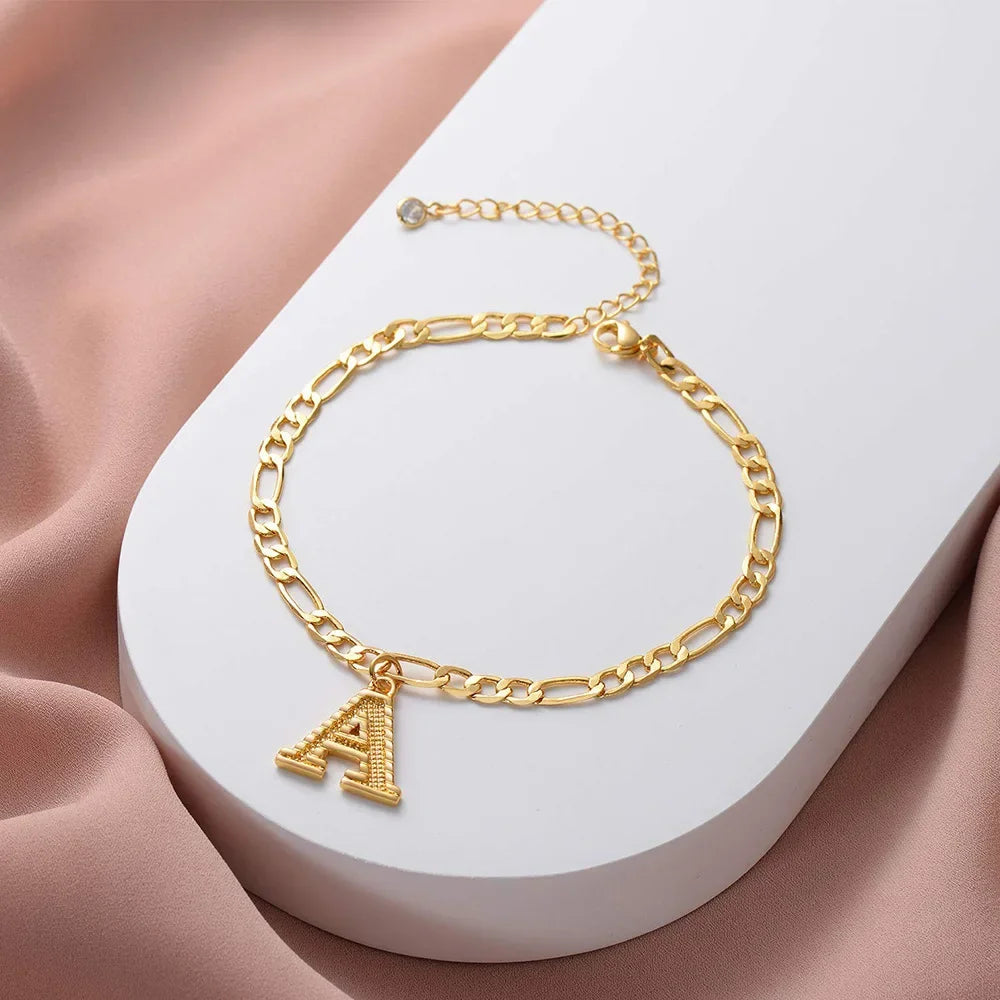 2Pcs Stainless Steel Initial Anklet Set For Women 26 Letter Gold Color Chain On Foot Summer Ankle Bracelet Jewelry Accessories