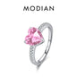 MODIAN 925 Sterling Silver Romantic Dazzling Pink Hearts Zirconia Wedding Ring For Women Engagement Classic Fine Jewelry Gifts