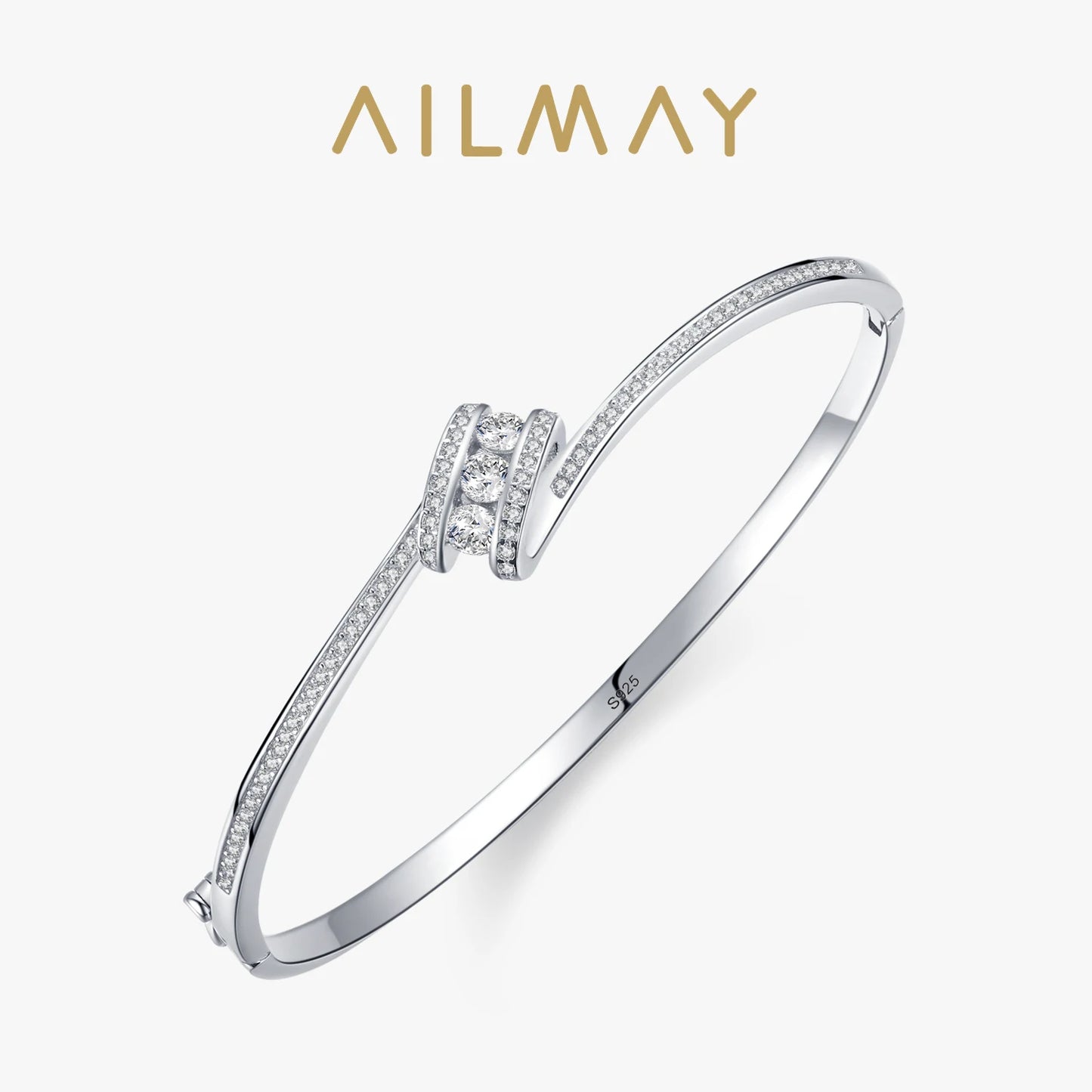 Ailmay 2021 New Design Fashion Charm Sparkling Ten Hearts Clear Zircon Classic CZ Bracelets For Women Wedding Engagement Jewelry