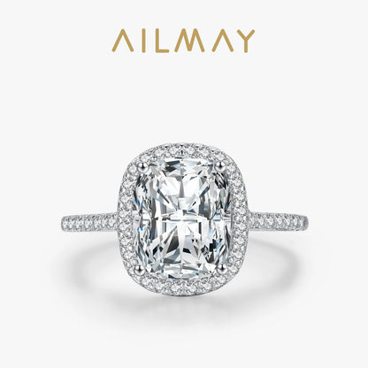 Ailmay 925 Sterling Silver Luxury Elegant Princess Square 5A Zirconia Finger Ring For Women Romantic Trendy Wedding Jewelry Gift