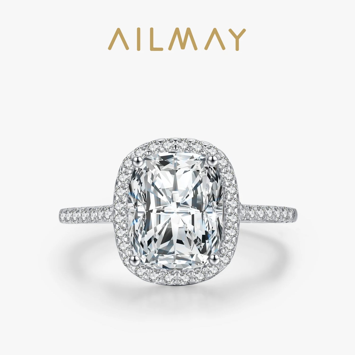 Ailmay 925 Sterling Silver Luxury Elegant Princess Square 5A Zirconia Finger Ring For Women Romantic Trendy Wedding Jewelry Gift