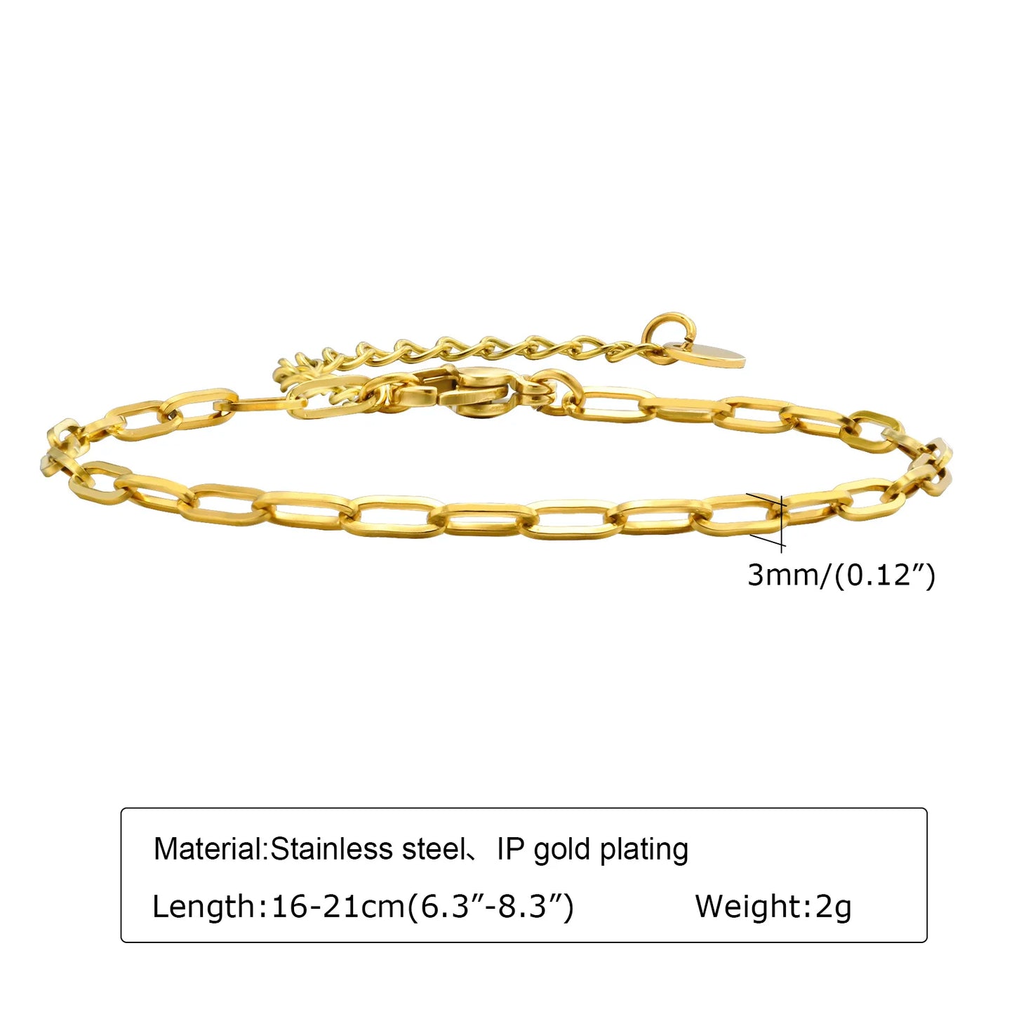 Women Paperclip Chain Bracelet,18K Gold Plated Stainless Steel Adjustable Chain Bracelet,Chunky Stackable Layered Jewelry