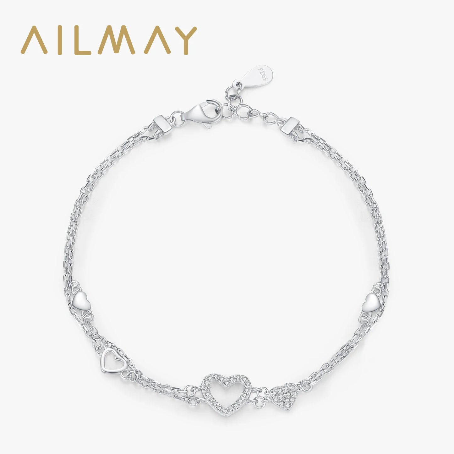 Ailmay 925 Sterling Silver Romantic Heart Bracelet Original Design Dazzling Clear CZ Bracelet For Women Silver Fine Jewelry