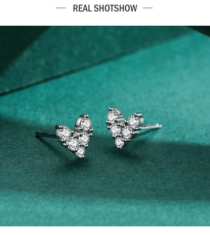 Ailmay Genuine 925 Sterling Silver Fashion Hearts Sparkling CZ Simple Stud Earrings For Women Girls Anti-allergy Fine Jewelry