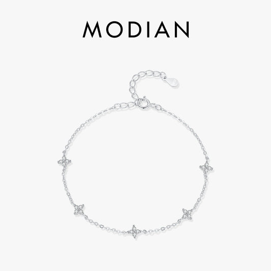 MODIAN 925 Sterling Silver Mini Flowers Bracelet Dainty Link Chain Pave Setting CZ For Women Wedding Fine Jewelry Gift