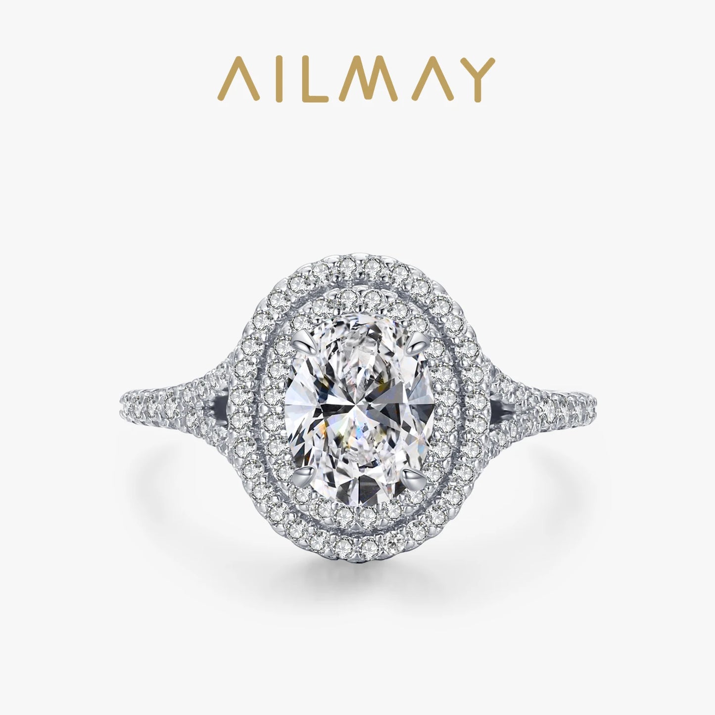 Ailmay Classic Luxury Oval Dazzling AAAAA Zirconia Finger Ring For Women Fashion 925 Sterling Silver Romantic Wedding Jewelry