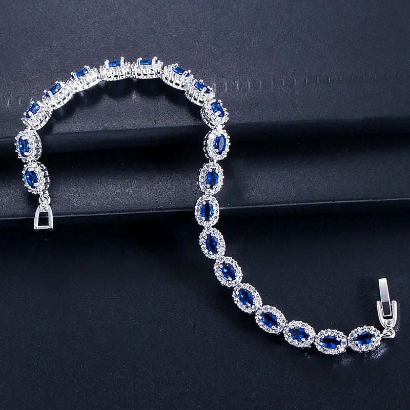 Exquisite Blue Pink Natural Crystal Zircon Trim Ladies Bracelet Fashion Versatile Casual Party Trend Jewelry Charm Bracelet