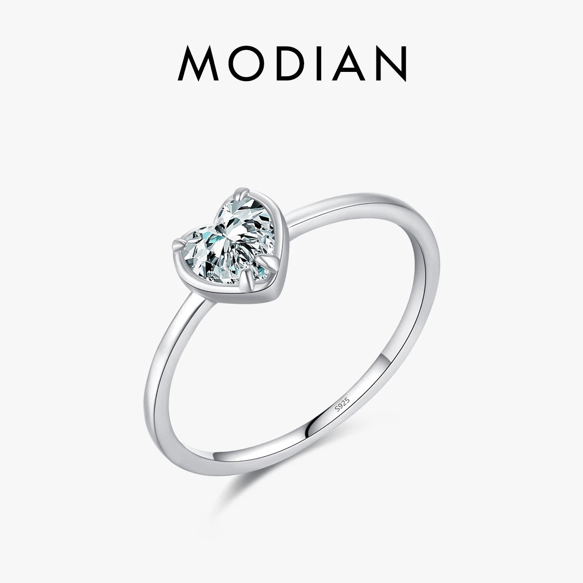 MODIAN 925 Sterling Silver Minimalism Romantic Hearts Zirconia Ring Classic Basic Style Wedding Rings For Women Fine Jewelry