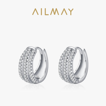 Ailmay New Arrival Luxury Dazzling CZ Ear Buckles Real 925 Sterling Silver Luxury Charm Hoop Earrings For Women Wedding Jewelry