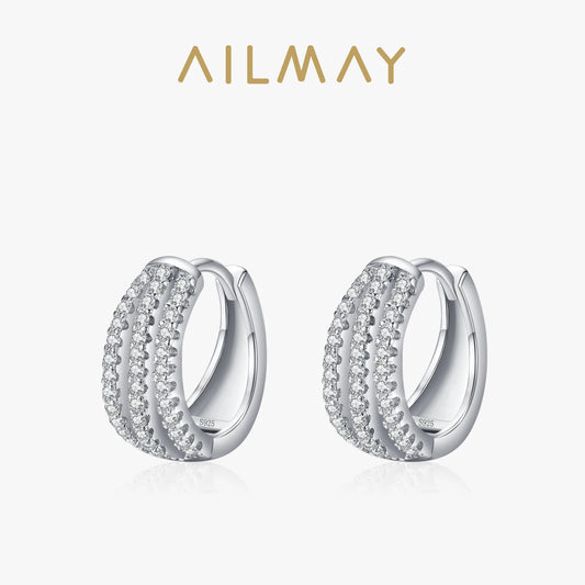 Ailmay New Arrival Luxury Dazzling CZ Ear Buckles Real 925 Sterling Silver Luxury Charm Hoop Earrings For Women Wedding Jewelry