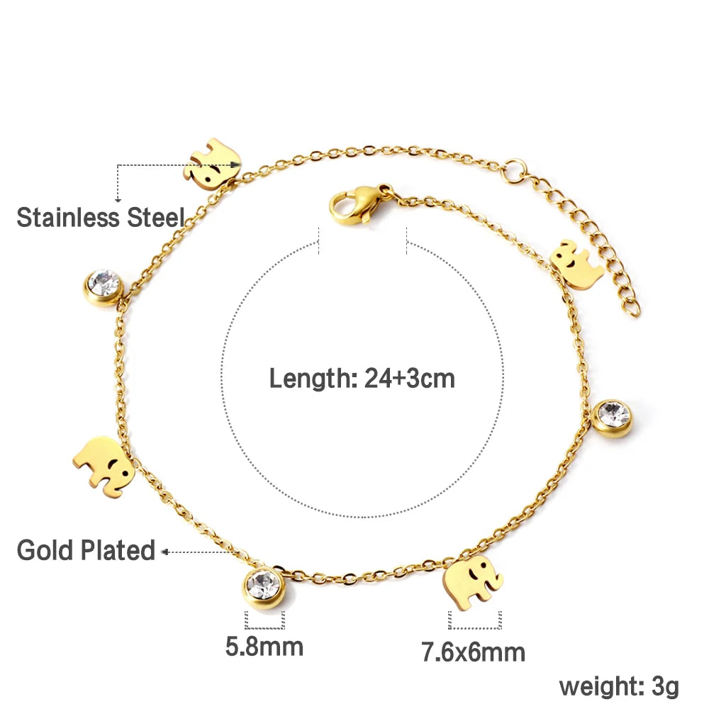 LUXUSTEEL Cryatal Hamsa Hand Charm Anklets For Women Girls Gold Color Stainless Steel Chain Ankle Summer Holiday Jewelry 23+5cm