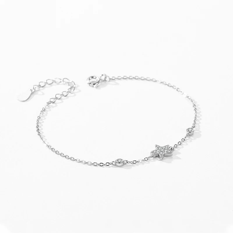 Ailmay 925 Sterling Silver Dazzling CZ Star Link Chain Platinum Plated Bracelet For Women Engagement Anniversary Jewelry Gifts