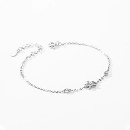 Ailmay 925 Sterling Silver Dazzling CZ Star Link Chain Platinum Plated Bracelet For Women Engagement Anniversary Jewelry Gifts