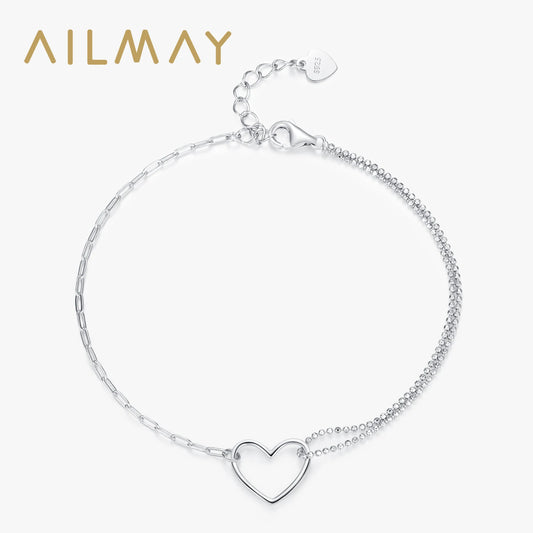 Ailmay 100% Real 925 Sterling Silver Fashion Simple Heart Stackable Bracelets For Women Romantic Wedding Jewelry