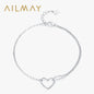 Ailmay 100% Real 925 Sterling Silver Fashion Simple Heart Stackable Bracelets For Women Romantic Wedding Jewelry