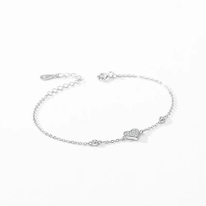 Ailmay 925 Sterling Silver Sweet Romantic Heart Clear Zircon Link Chain Bracelet For Women Wedding Engagement Jewelry Gifts