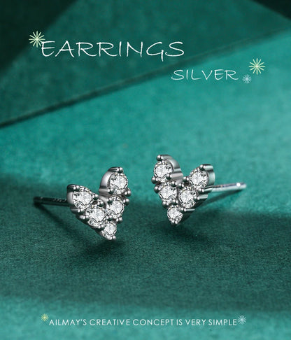 Ailmay Genuine 925 Sterling Silver Fashion Hearts Sparkling CZ Simple Stud Earrings For Women Girls Anti-allergy Fine Jewelry