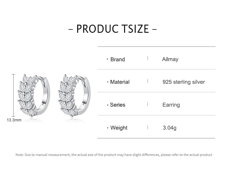 Ailmay Pure 925 Sterling Silver Luxury Lucky Leaves Dazzling CZ Hoop Earrings For Women Exquisite Party Ear Buckles Jewelry Gift