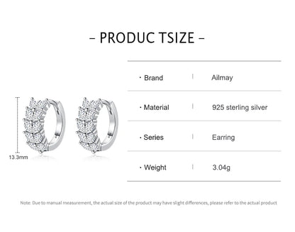 Ailmay Pure 925 Sterling Silver Luxury Lucky Leaves Dazzling CZ Hoop Earrings For Women Exquisite Party Ear Buckles Jewelry Gift