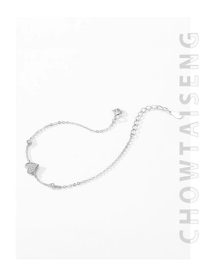 Ailmay 925 Sterling Silver Sweet Romantic Heart Clear Zircon Link Chain Bracelet For Women Wedding Engagement Jewelry Gifts