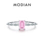 MODIAN Real 925 Sterling Silver Exquisite Sparkling Emerald Cut Pink Yellow Zirconia Ring For Women Wedding Luxury Fine Jewelry