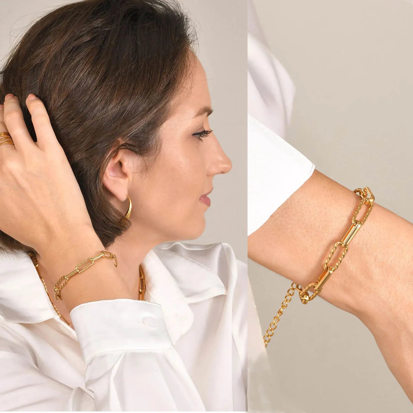 Women Paperclip Chain Bracelet,18K Gold Plated Stainless Steel Adjustable Chain Bracelet,Chunky Stackable Layered Jewelry