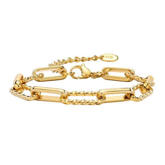 Women Paperclip Chain Bracelet,18K Gold Plated Stainless Steel Adjustable Chain Bracelet,Chunky Stackable Layered Jewelry