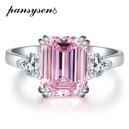 PANSYSEN Trendy 925 Sterling Silver 4CT Asshcer Cut Pink Sapphire High Carbon Diamond Ring for Women Engagement Wedding Jewelry